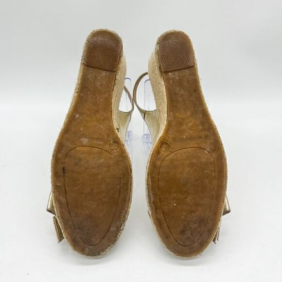 Valentino Garavani “Mena” Peep Toe Espadrille Wedge in Metallic Gold, Size 40 - Picture 7 of 10